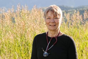 Jan Johnson, RN outside in Bozeman, MT