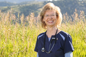 Carol Tweet, RN outside in Bozeman, MT